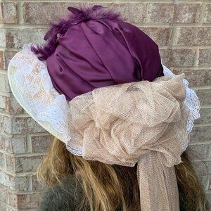 Victorian Edwardian Feather Floral Touring Riding Hat with Long Train